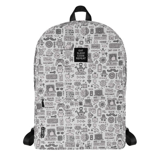 Personalised Backpack, Programmer designer print. Basic text: "Eat. Sleep. Code. Repeat"