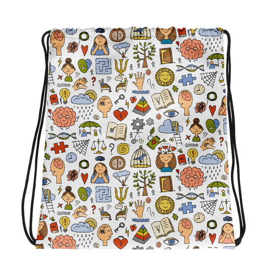 Drawstring bag with funny Psychology print iisolated on white