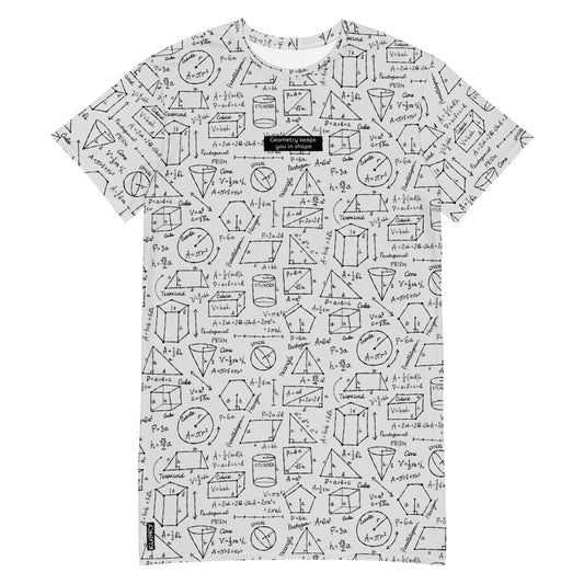 Personalised T-shirt dress light grey with Geometry Formulas. Basic text on dress - Geometry keeps you in shape