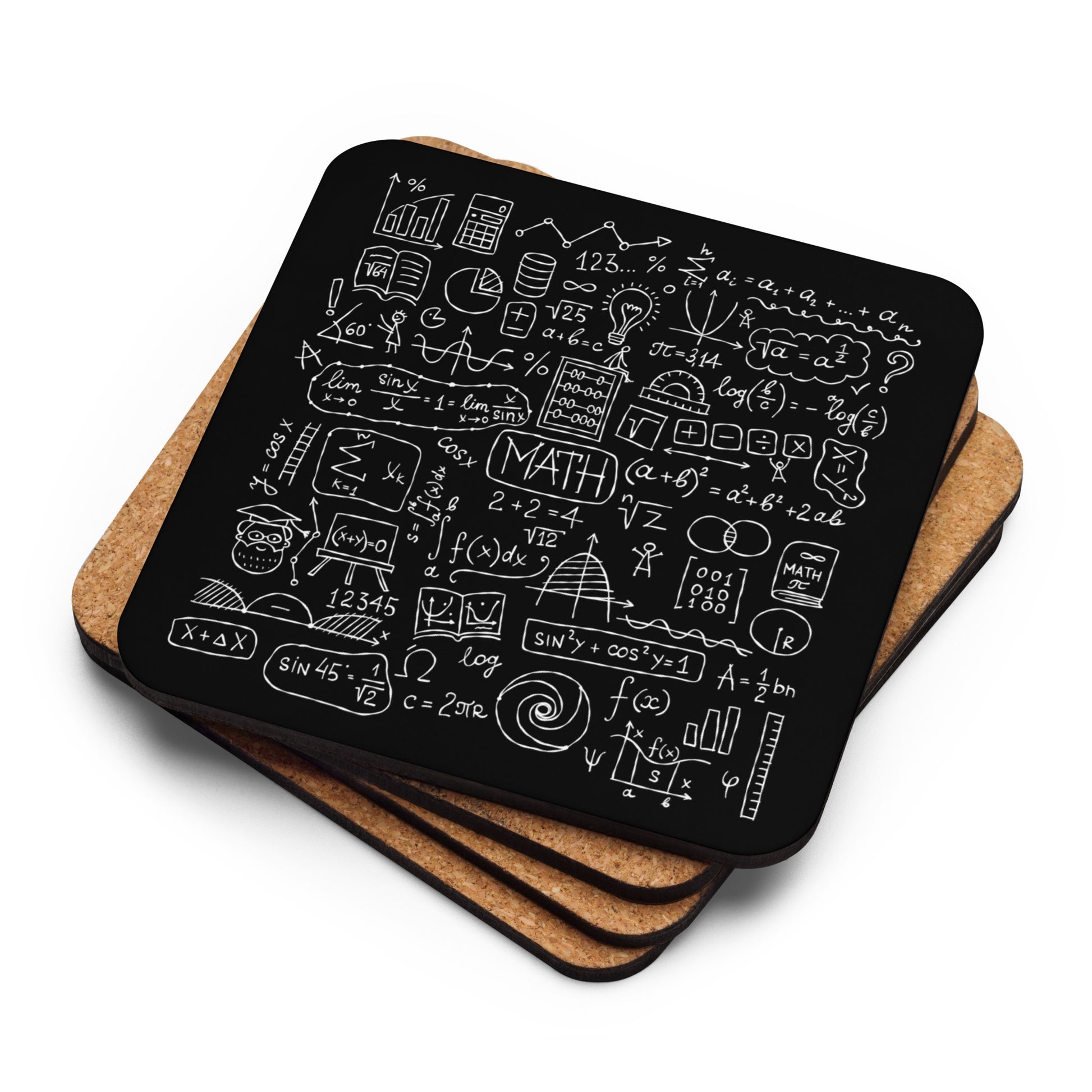 Stylish black Cork-Back Coaster with Math Print kudrylab