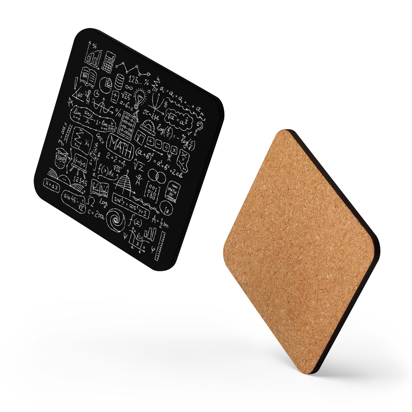 Stylish black Cork-Back Coaster with Math Print kudrylab