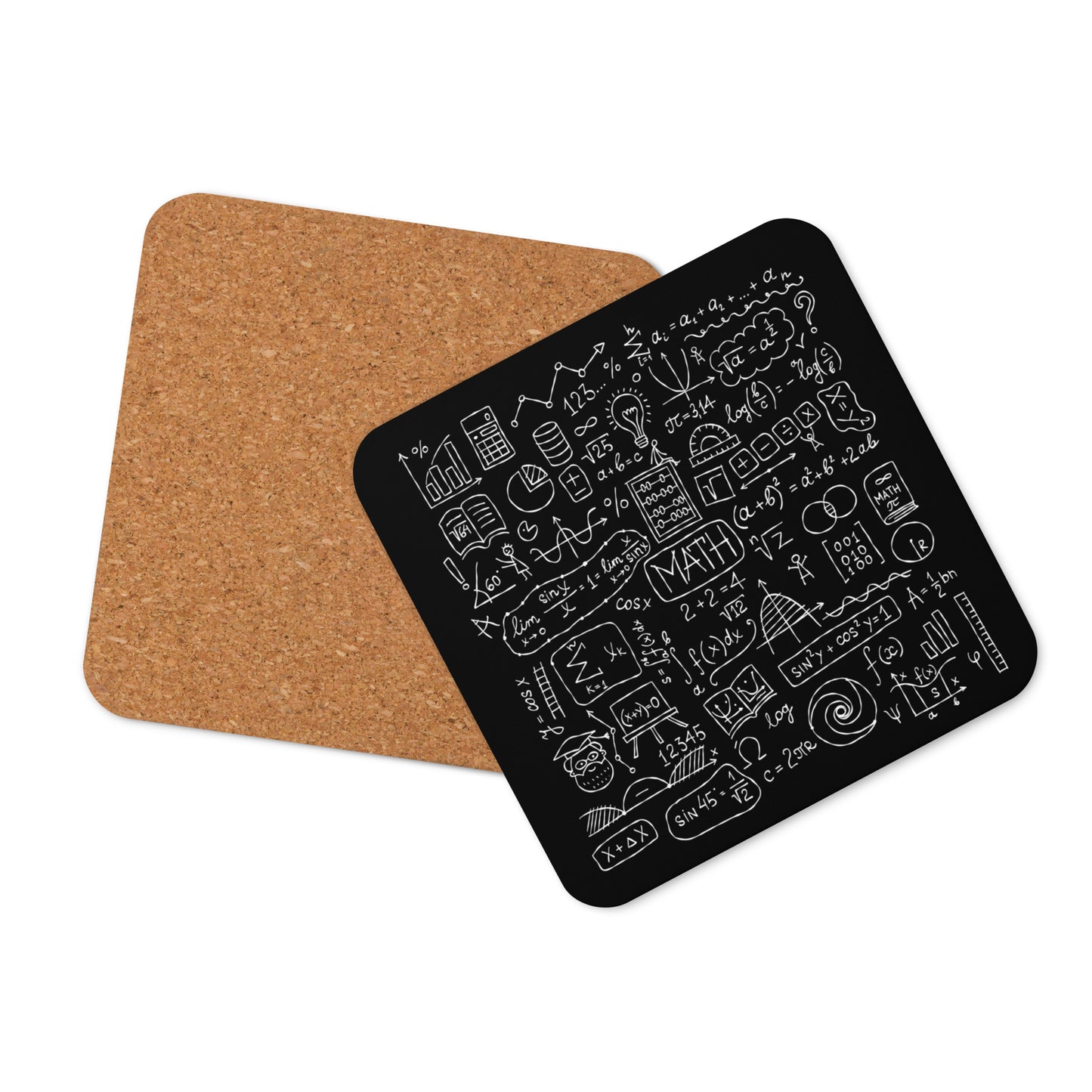 Stylish black Cork-Back Coaster with Math Print kudrylab