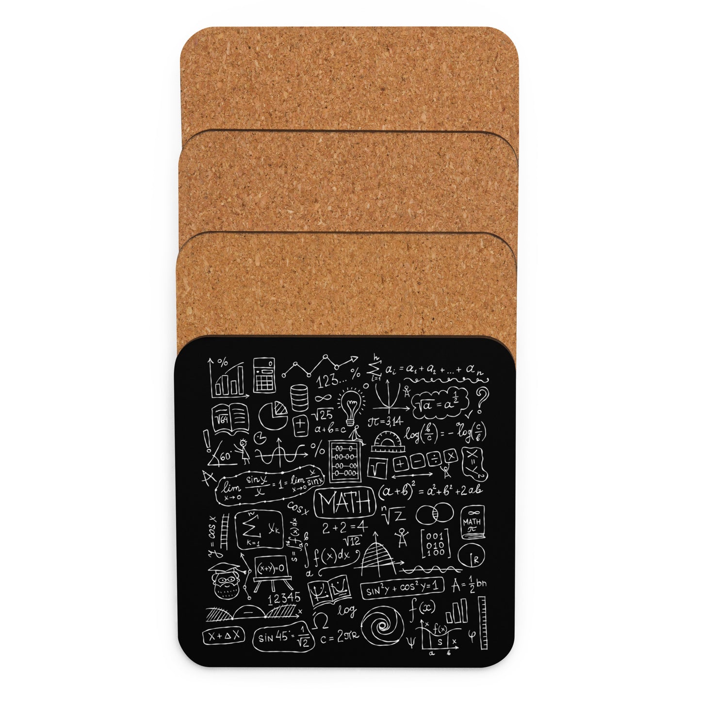 Stylish black Cork-Back Coaster with Math Print kudrylab