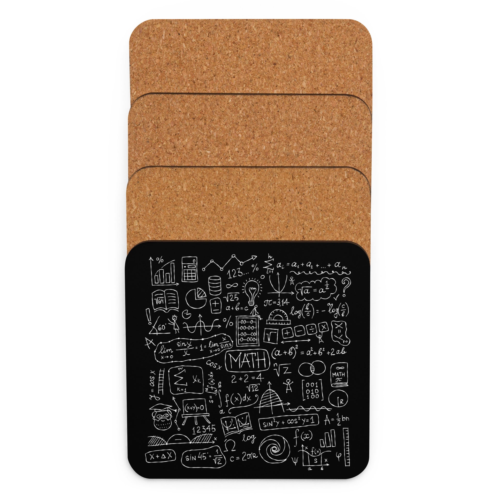 Stylish black Cork-Back Coaster with Math Print kudrylab