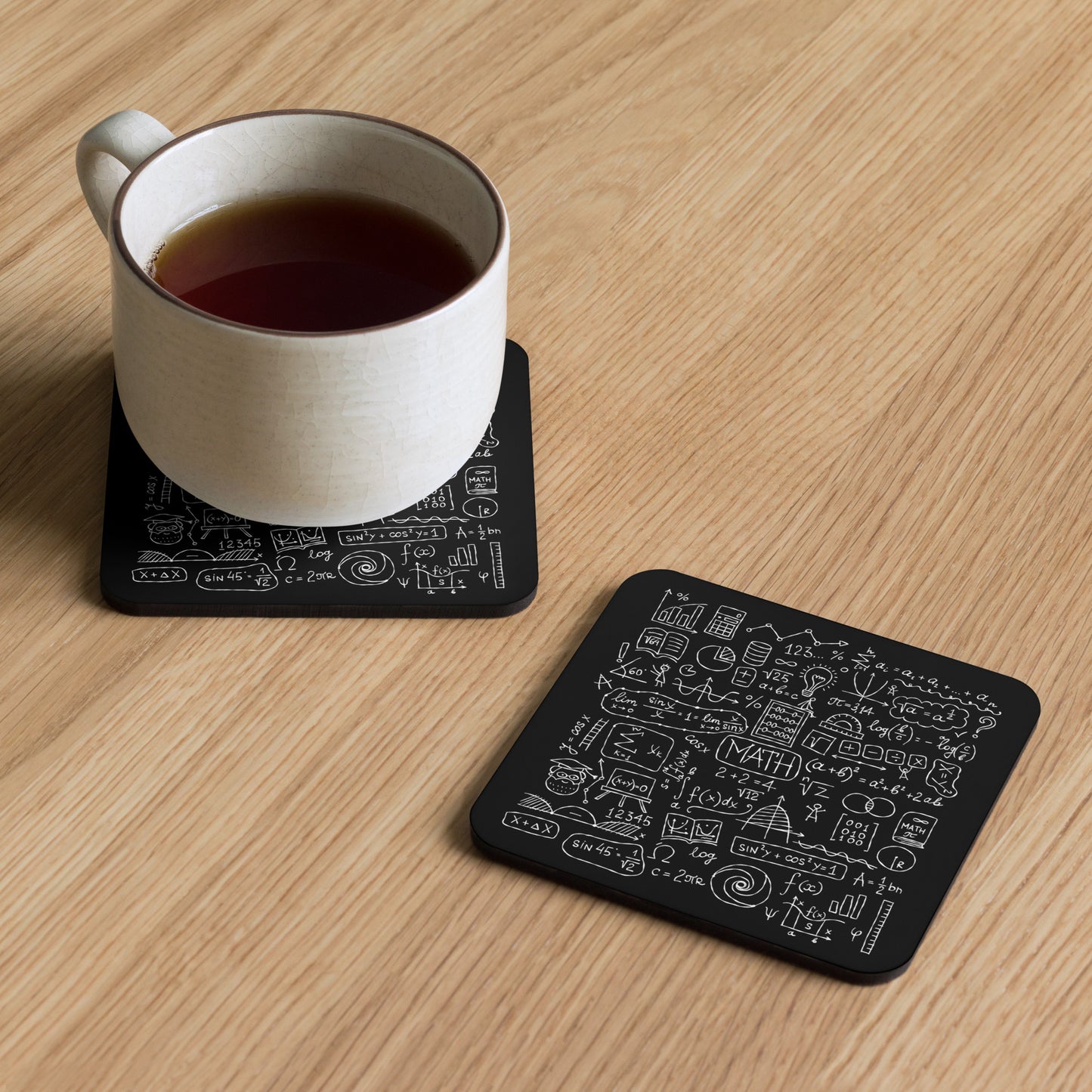 Stylish black Cork-Back Coaster with Math Print kudrylab