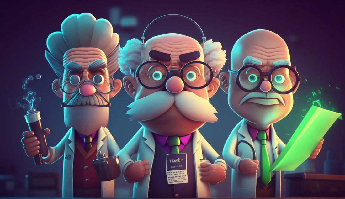 Scientists in laboratory. Funny characters. Motivations quotes