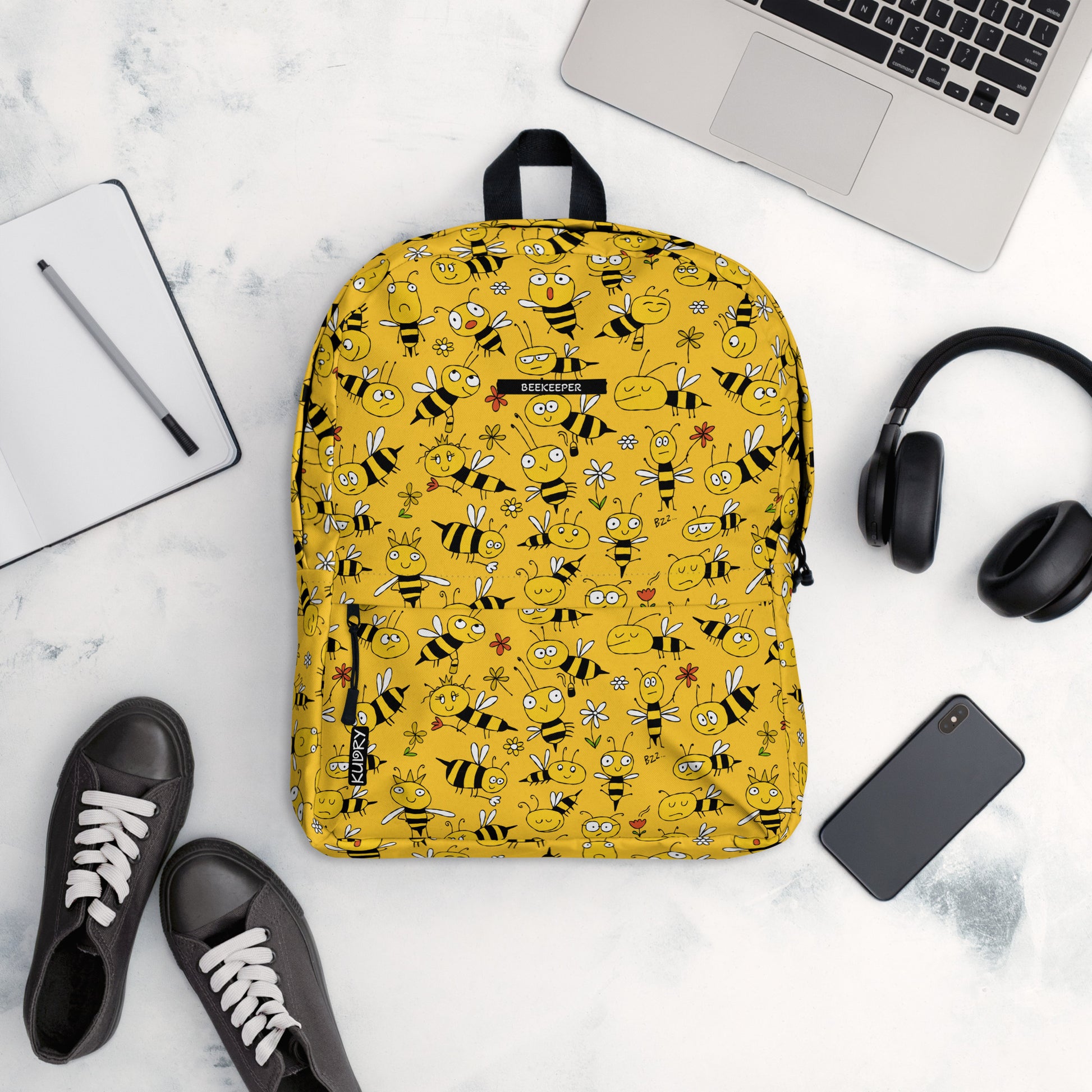 Personalised Backpack yellow with funny bees