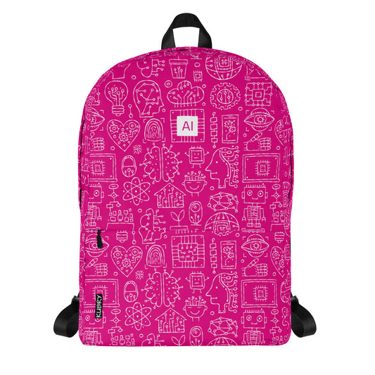 Personalised Backpack AI, pink color, Artificial Intelligent themed, stylish designer print