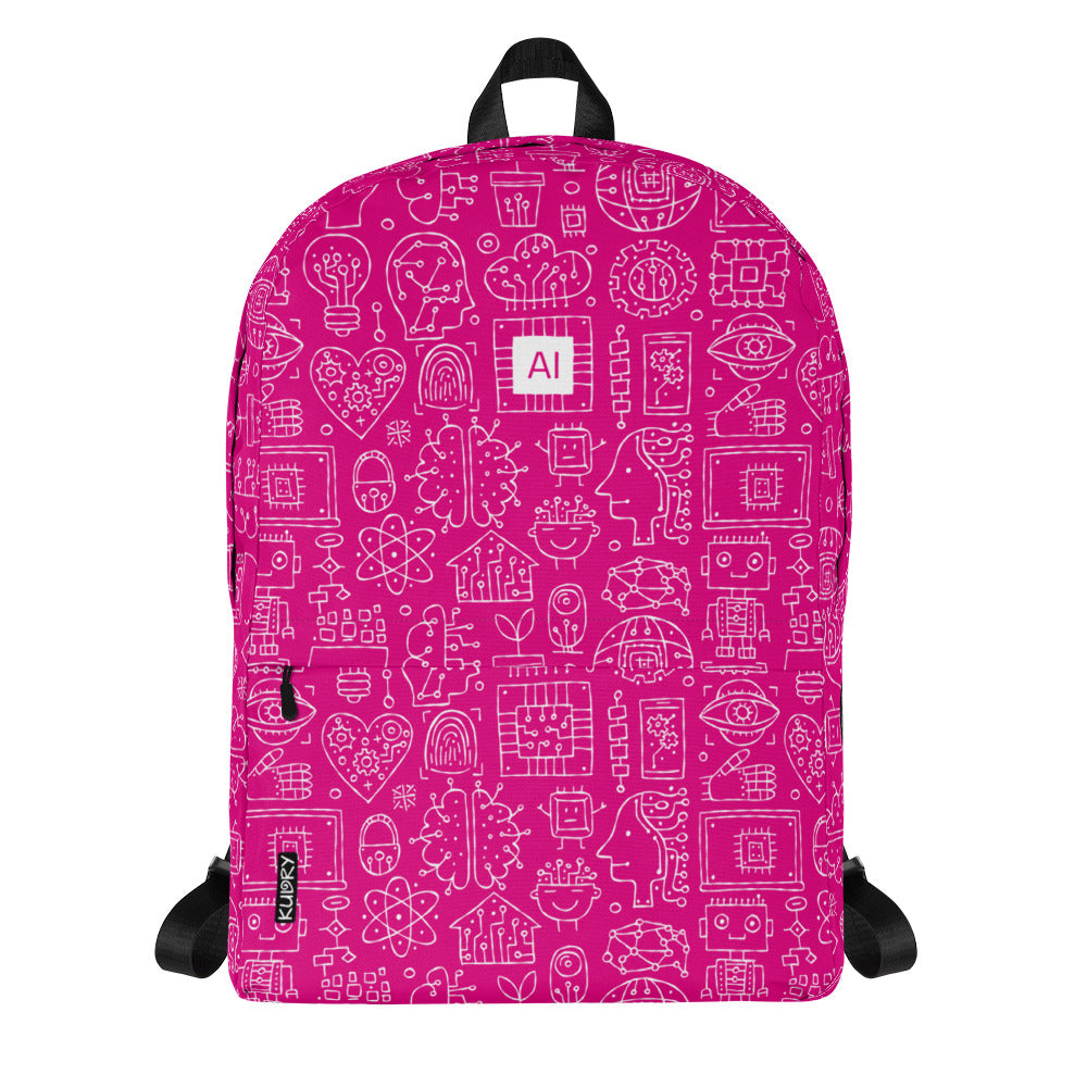 Personalised Backpack AI, pink color, Artificial Intelligent themed, stylish designer print