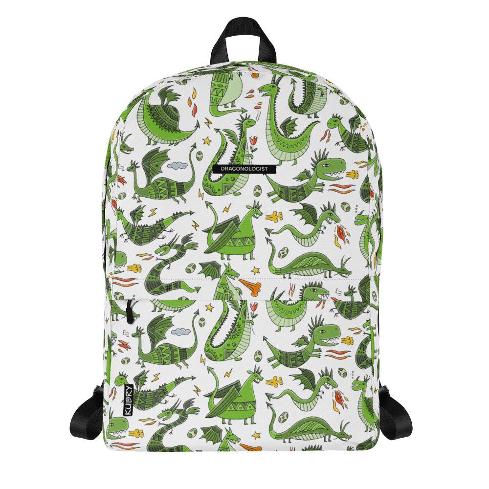 Personalised Backpack with funny green Dragons. Basic text you can change - Dragonologist