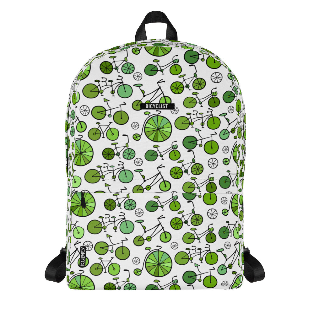 Personalised Backpack with green bicycles collection. Bicyclist