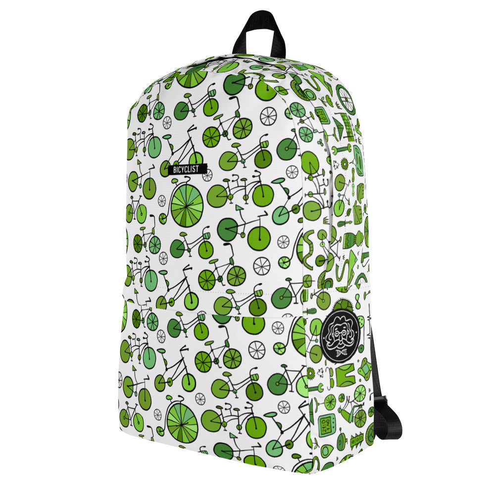 Personalised Backpack with green bicycles collection. Bicyclist