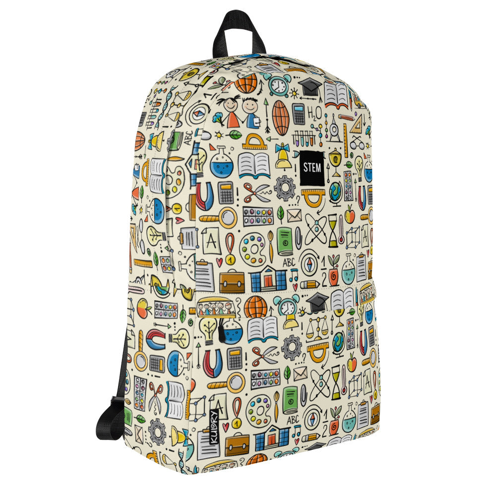 Personalised School Backpack, STEM-themed, stylish designer print. Right side