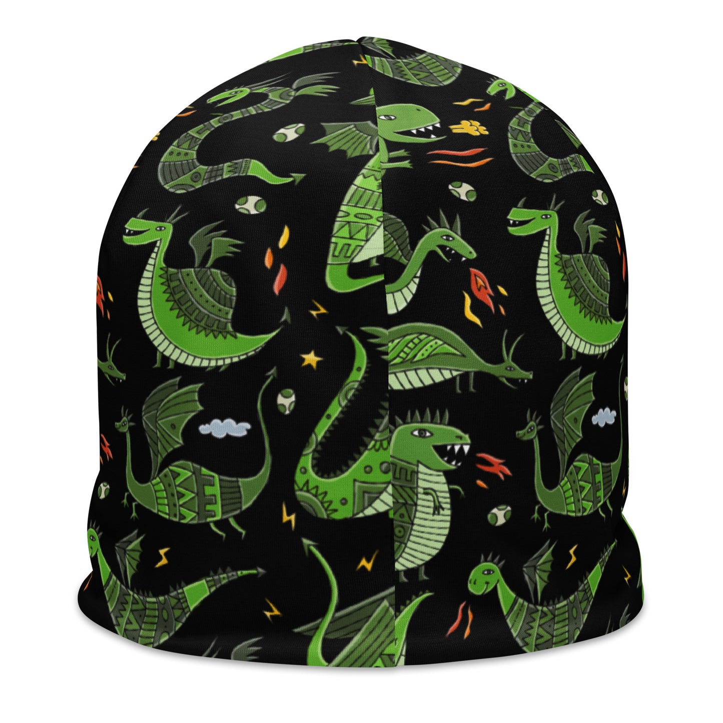 All-Over Print Beanie with Funny Green Dragons