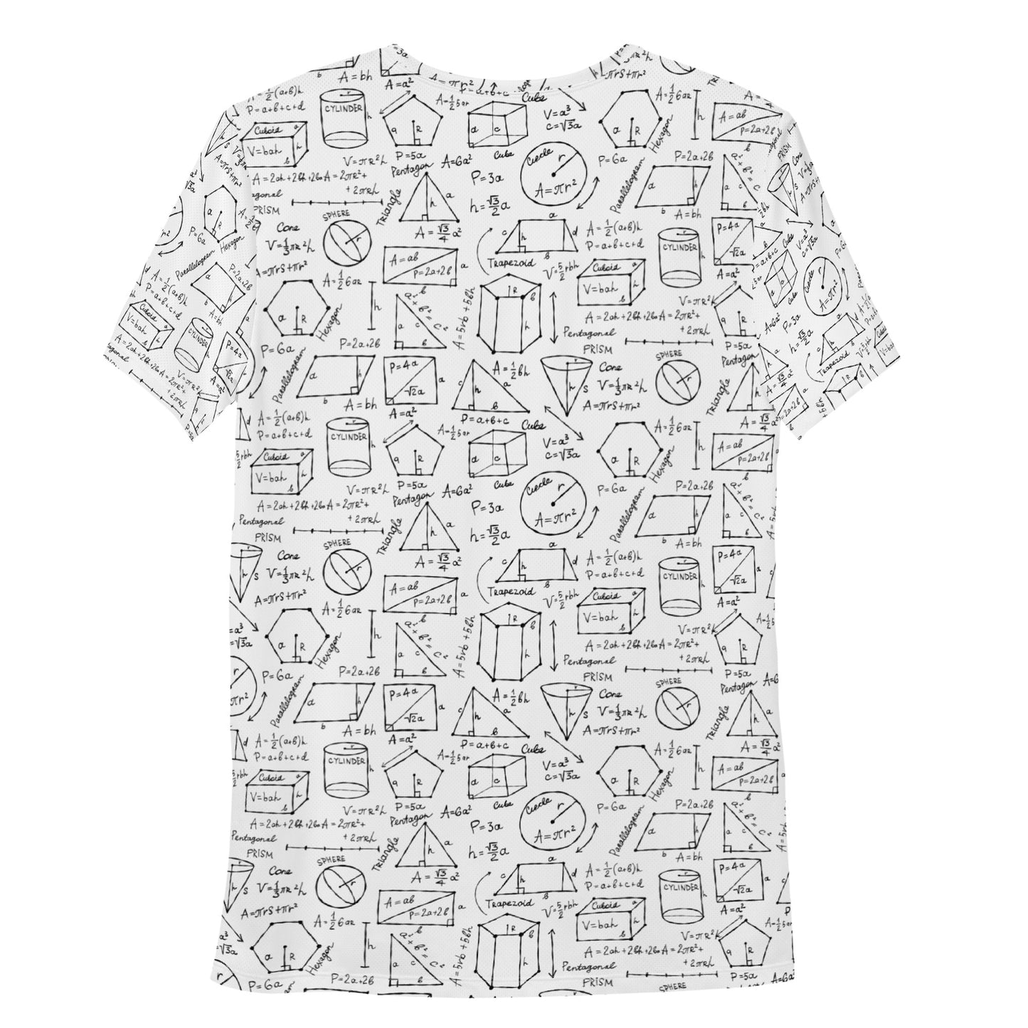 All-Over Print Men's Athletic Math T-shirt with Geometry Formulas. Back side