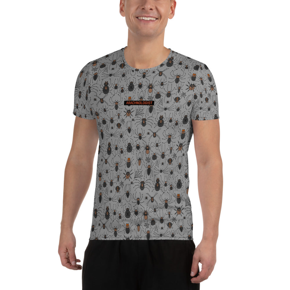 Arachnologist t-shirt all over print grey color with different spiders family