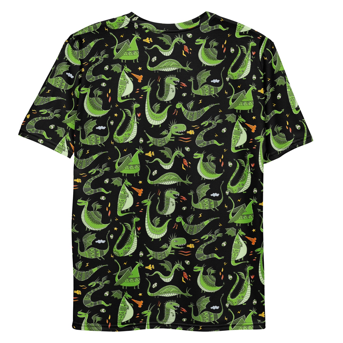 Men's t-shirt black color with funny green Dragons designer print for new year 2024. Back side