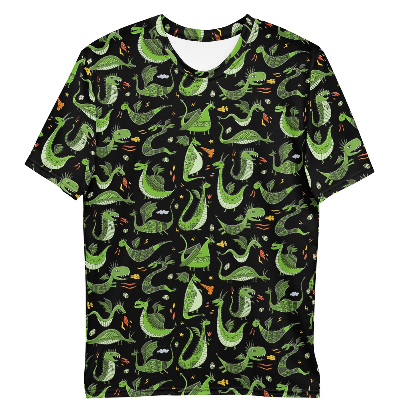 Men's t-shirt black color with funny green Dragons designer print for new year 2024
