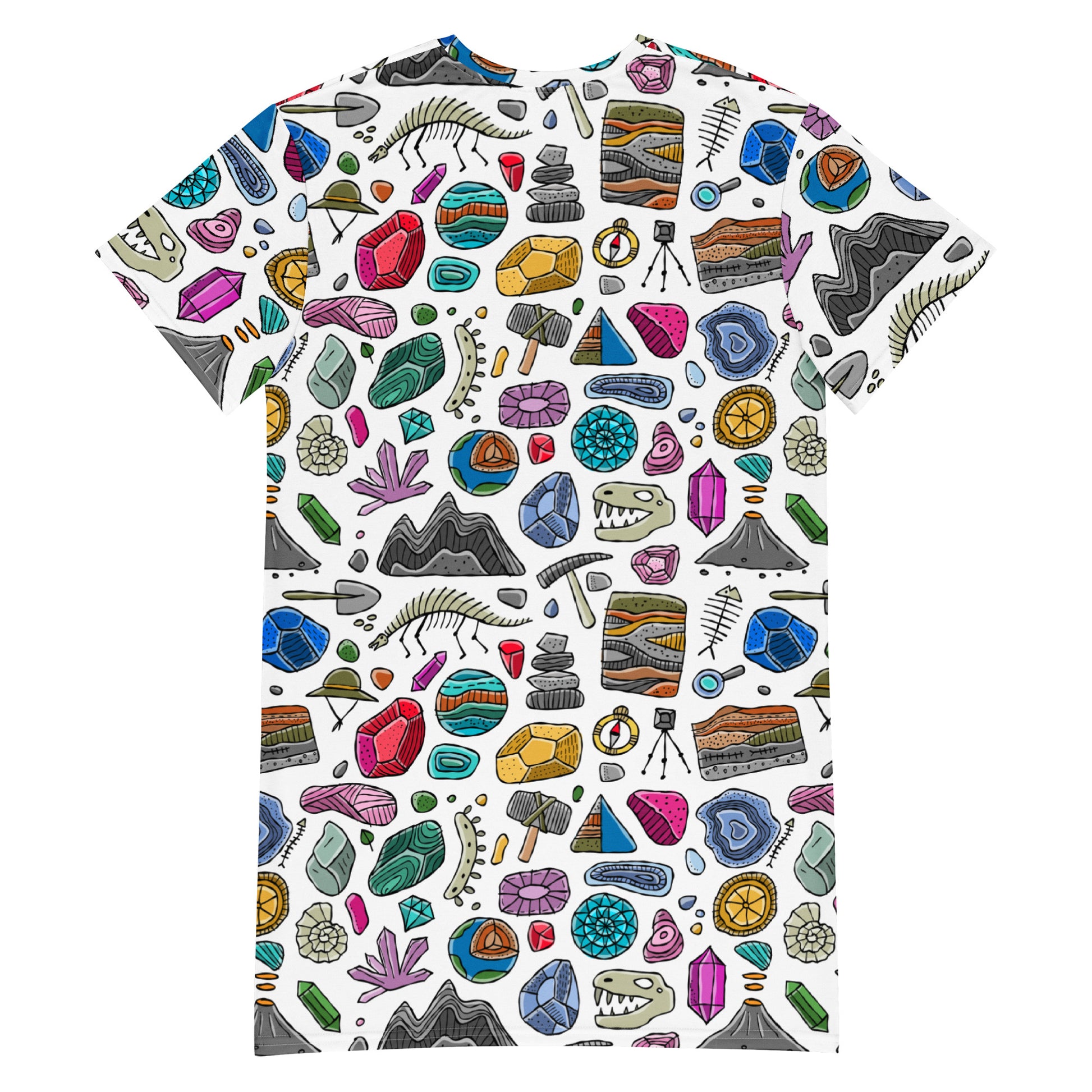 Geology-themed bright personalised T-shirt dress. Back side