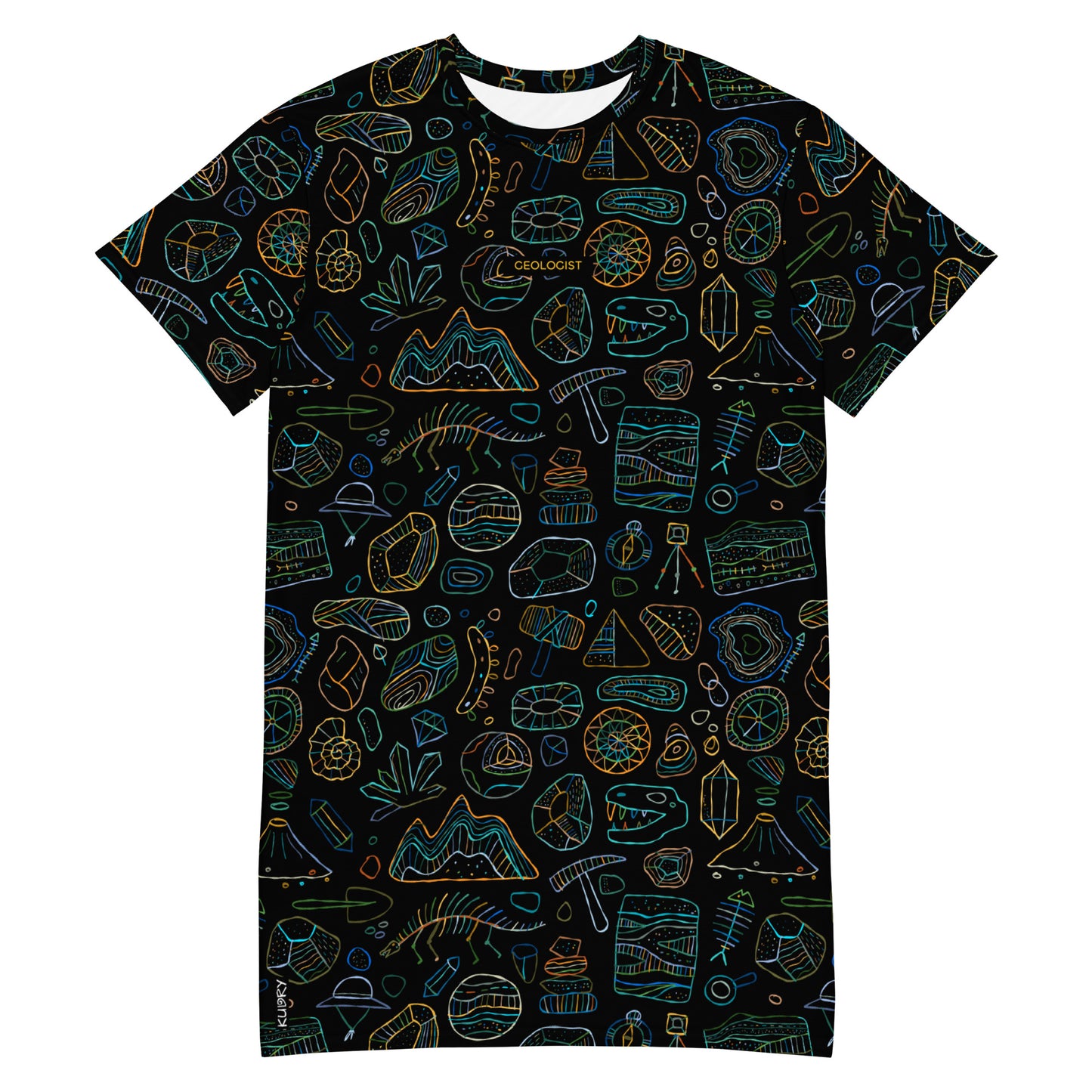 Geology-themed black personalised T-shirt dress