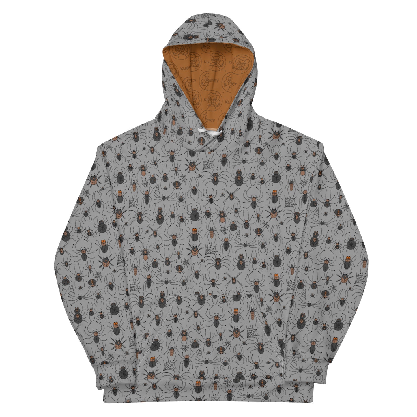 Unisex Hoodie for Arachnology lovers. Black and funny spiders collection on dark grey