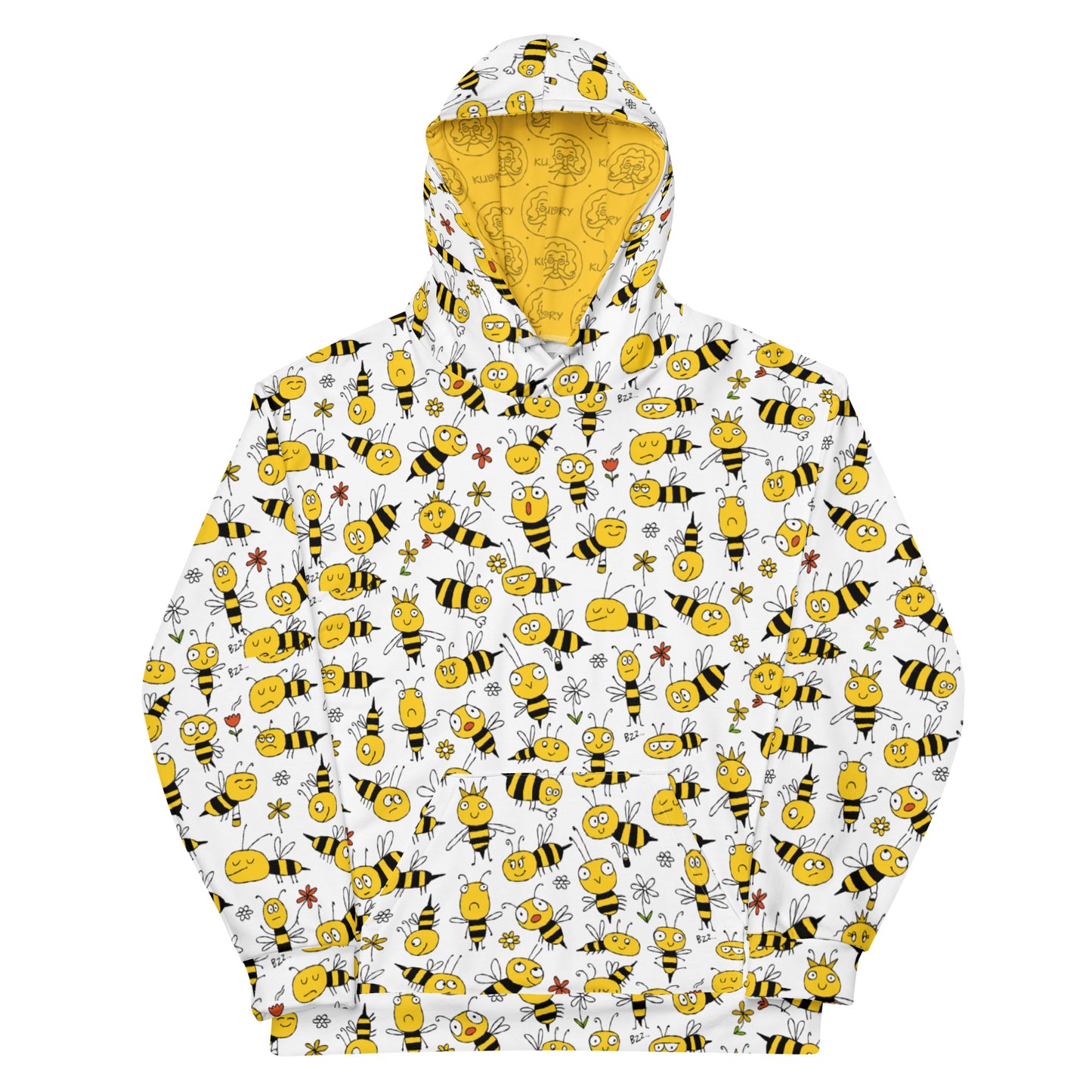 Unisex Hoodie white with funny yellow bees family.