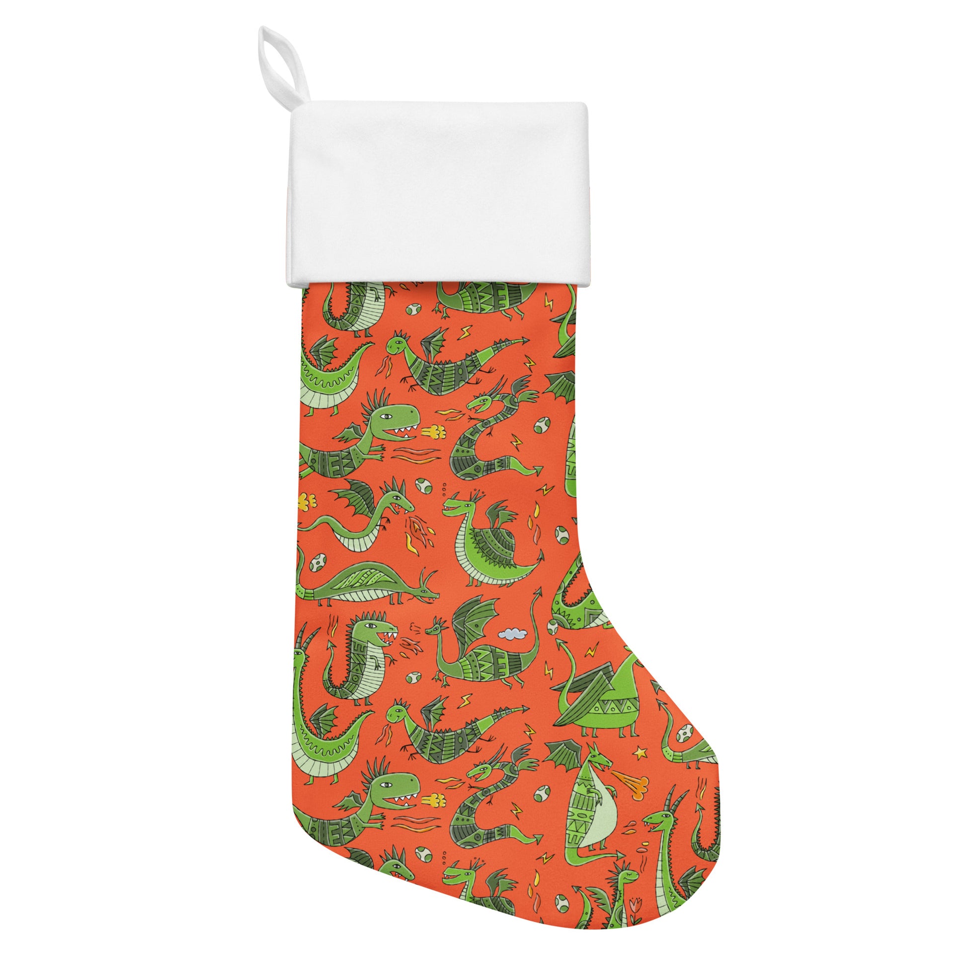 Christmas stocking red with green Dragons