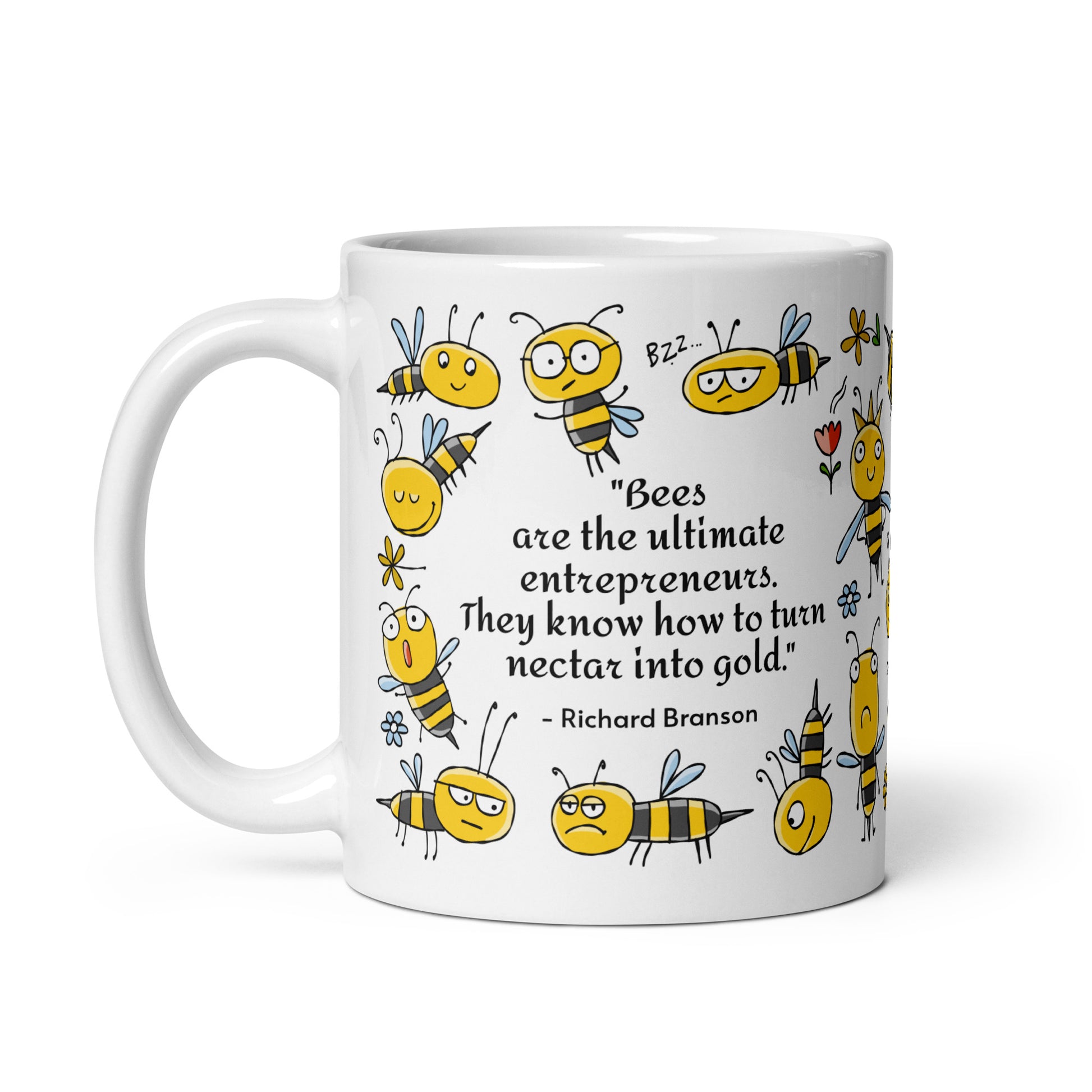 Custom bee mug with funny bee illustration and personalized text