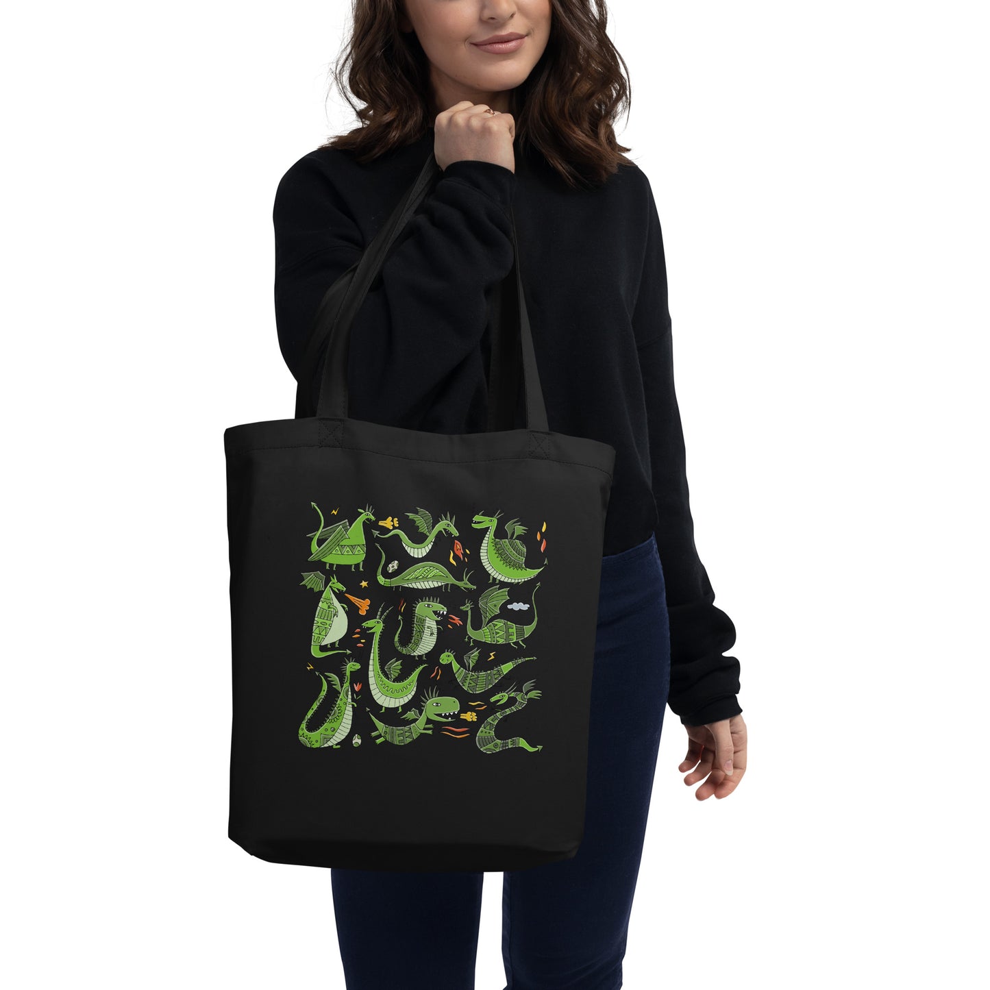 Personalised Eco Tote Bag with Funny Green Dragons, symbol of 2024 year