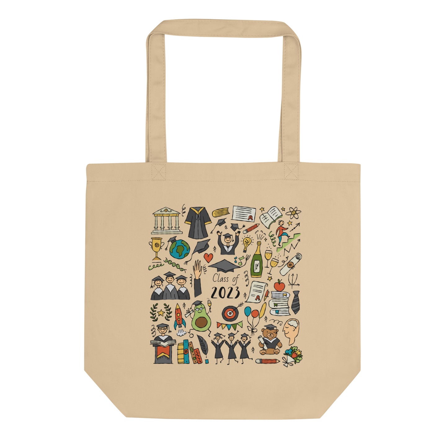 Eco tote bag for Graduation. Funny designer print. Free personalised option with custom text