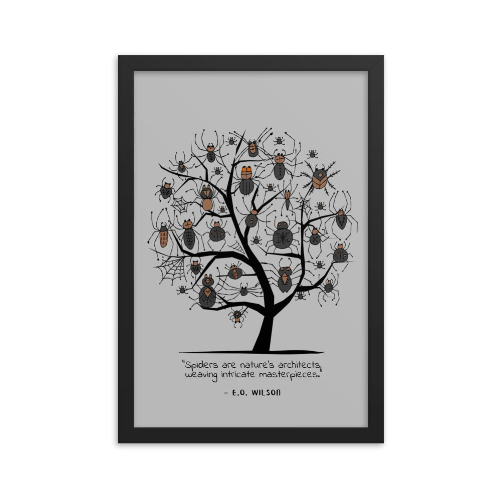 Framed poster with Spiders. Arachnology concept art tree.