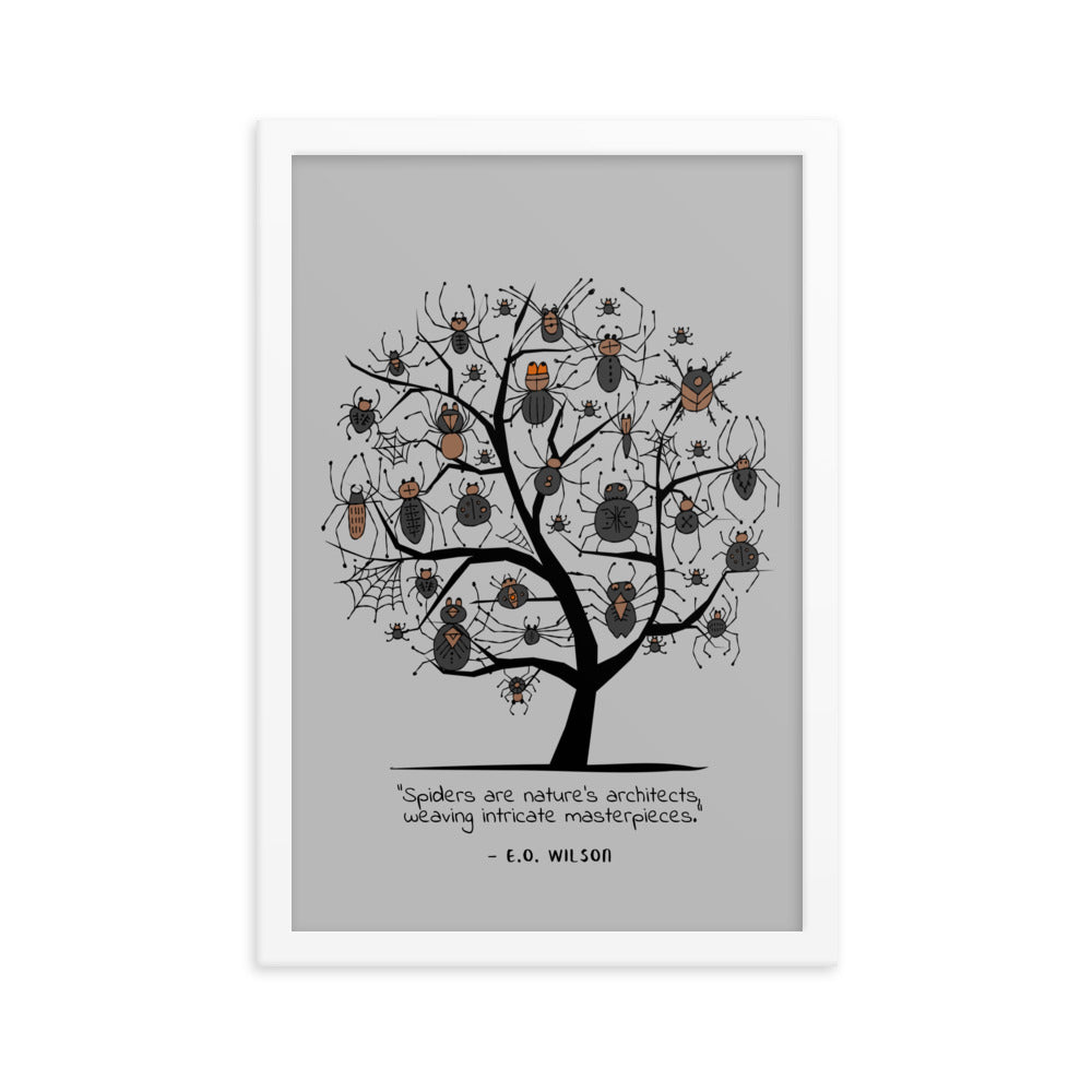Framed poster with Spiders. Arachnology concept art tree.