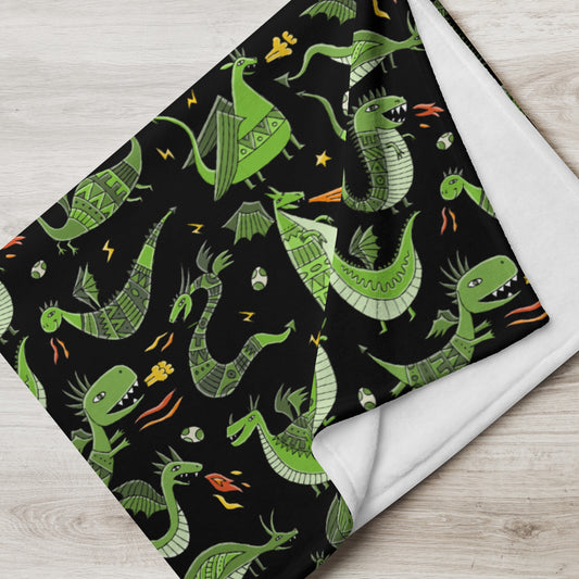 Black blanket 50x60 with funny green dragons
