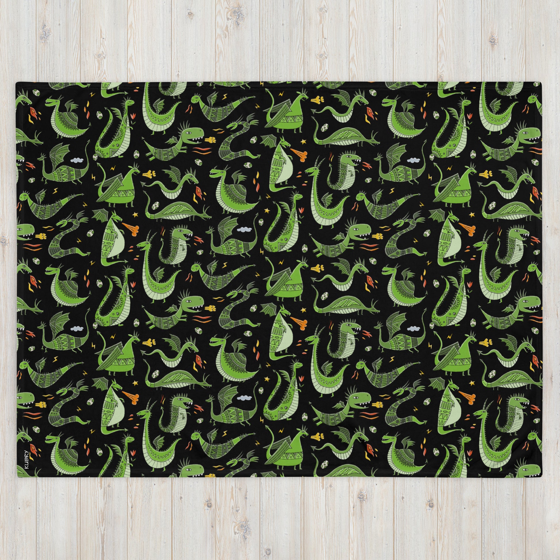 Black blanket 60x80 with funny green dragons