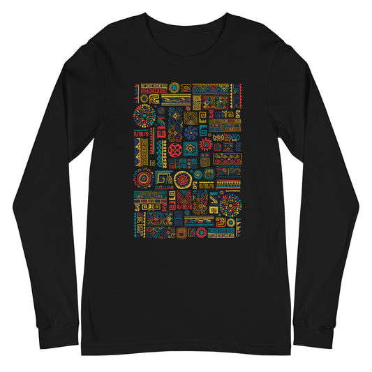 Unisex Long Sleeve black color Tee with Ethnic Ornament with Mexican design elements