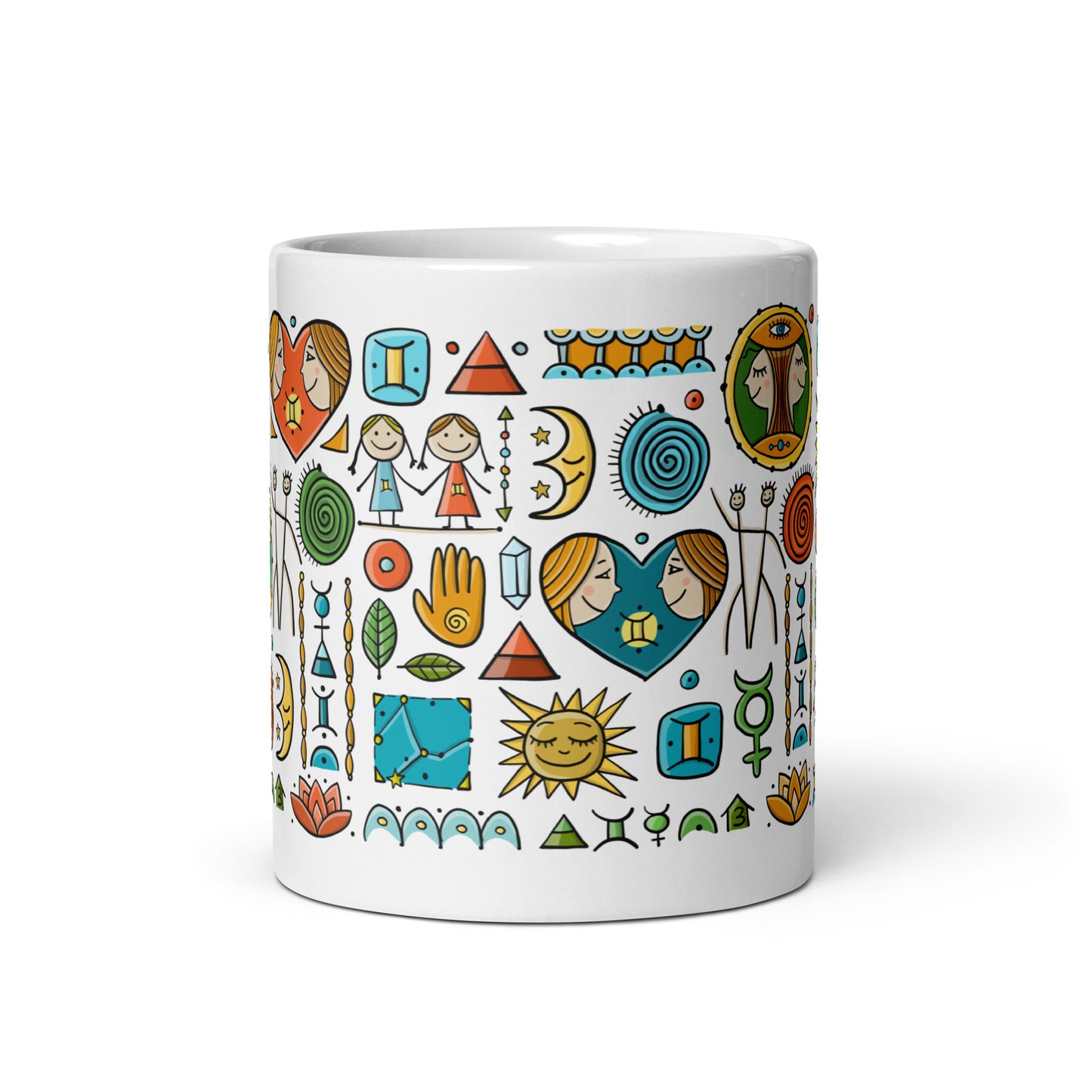 Gemini Zodiac Mug 11 oz: A white ceramic mug featuring a Gemini zodiac symbol design for astrology enthusiasts. Great gift idea for Gemini.