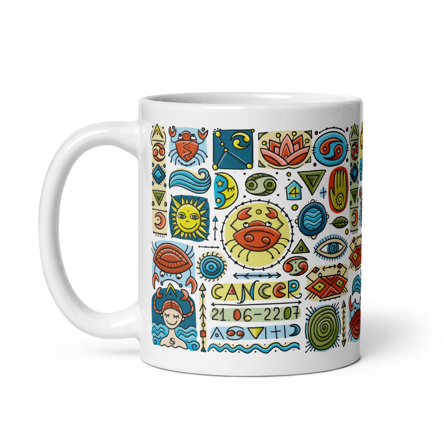 Personalised White glossy mug 11oz with Astrology design Cancer Zodiac sign