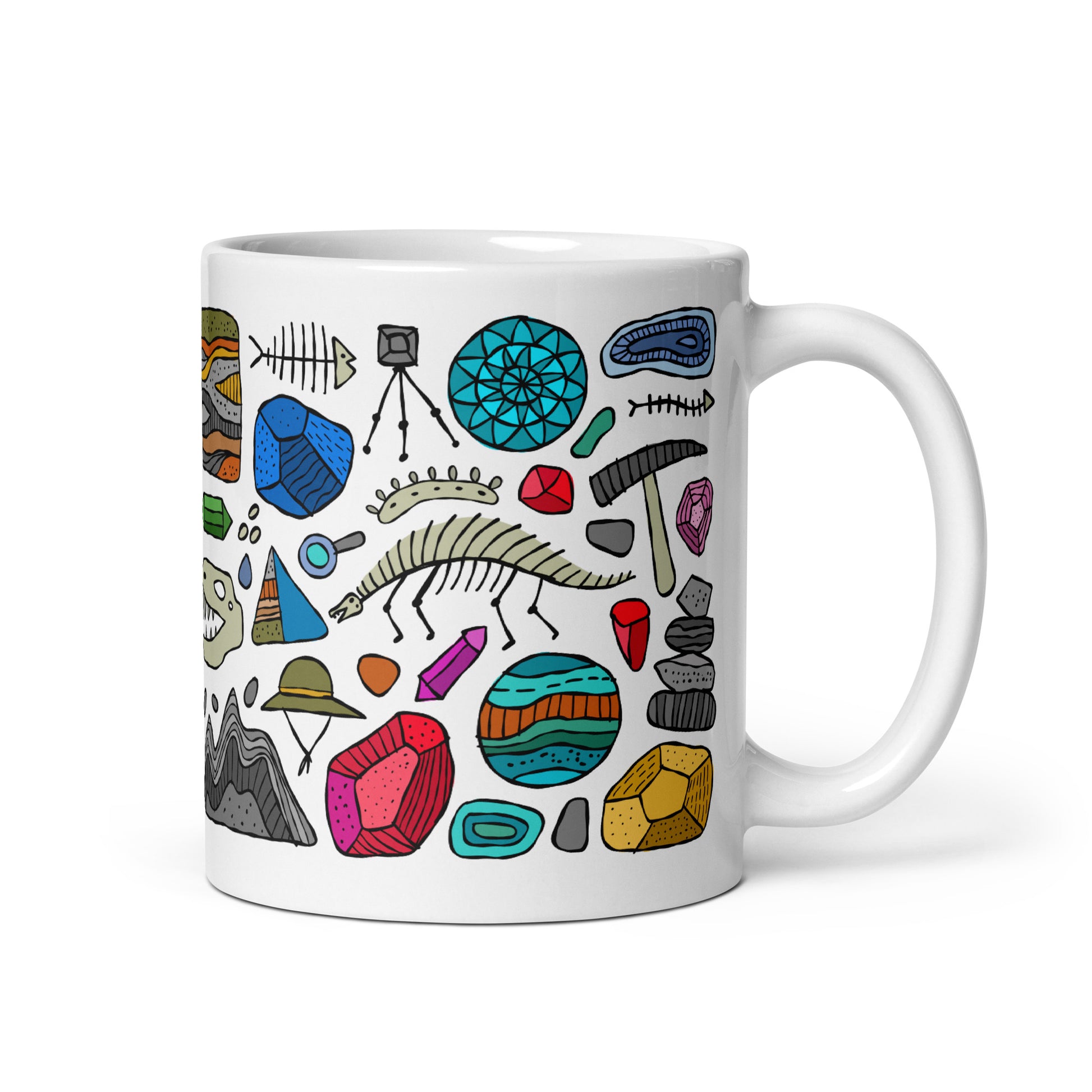 Geology personalised mug with different colorful stones and jems