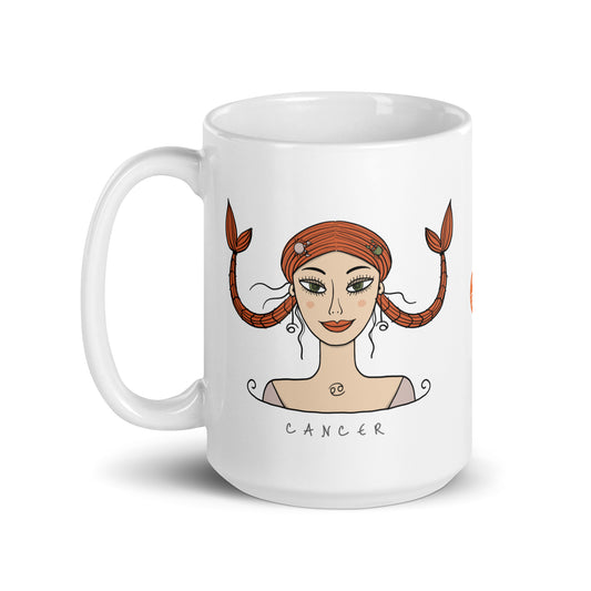 Personalised astrology Mug 15oz  with pretty girl portrait - Cancer zodiac sign