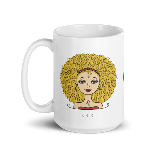 Personalised astrology Mug 15oz with pretty girl portrait - Leo zodiac sign