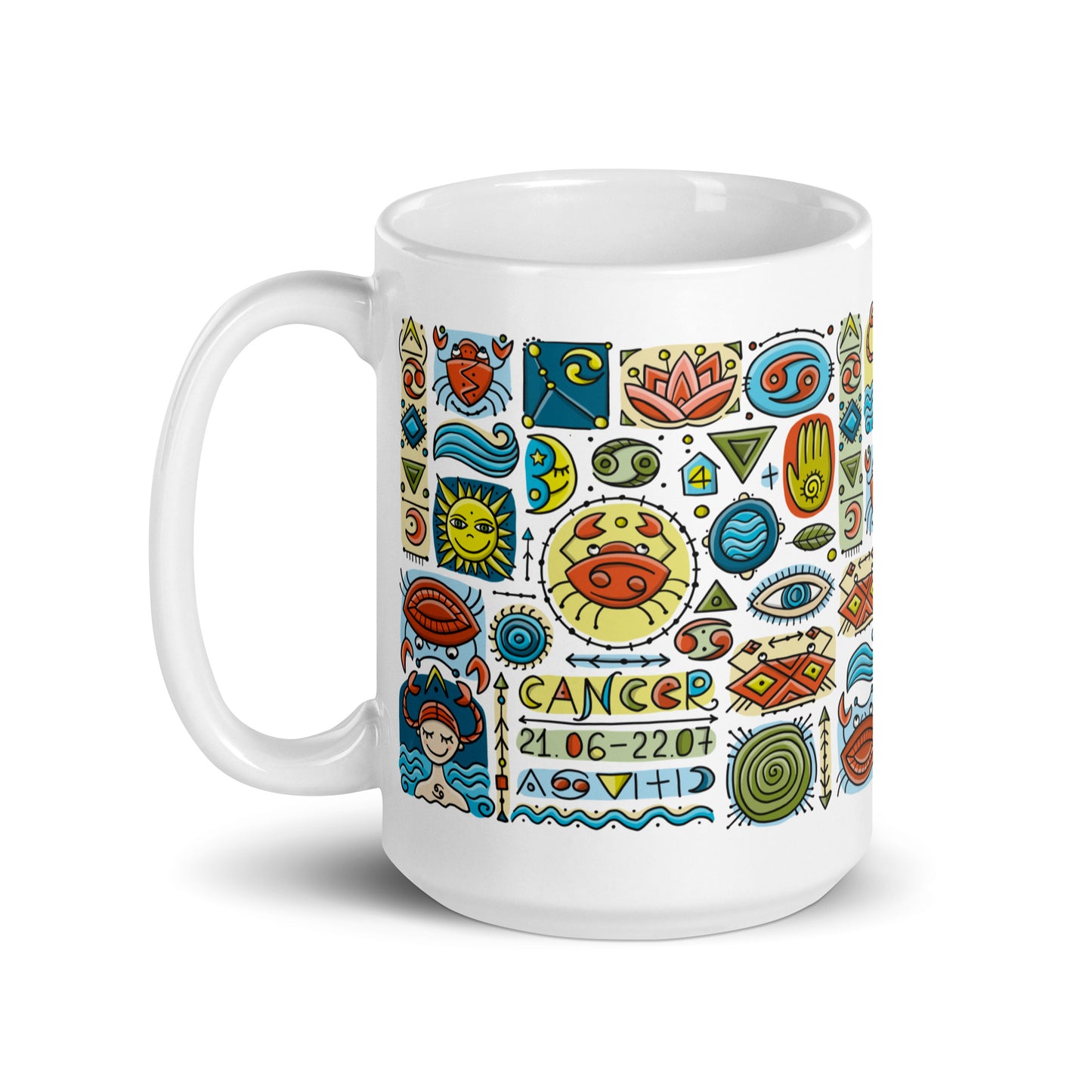 Personalised White glossy mug 15oz with Astrology design Cancer Zodiac sign