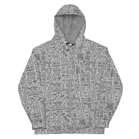 Unisex Hoodie grey color. Abstract Physics print