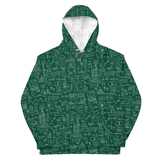 Cool Unisex All-Over Print Hoodie dark green color with Math Formulas Pattern