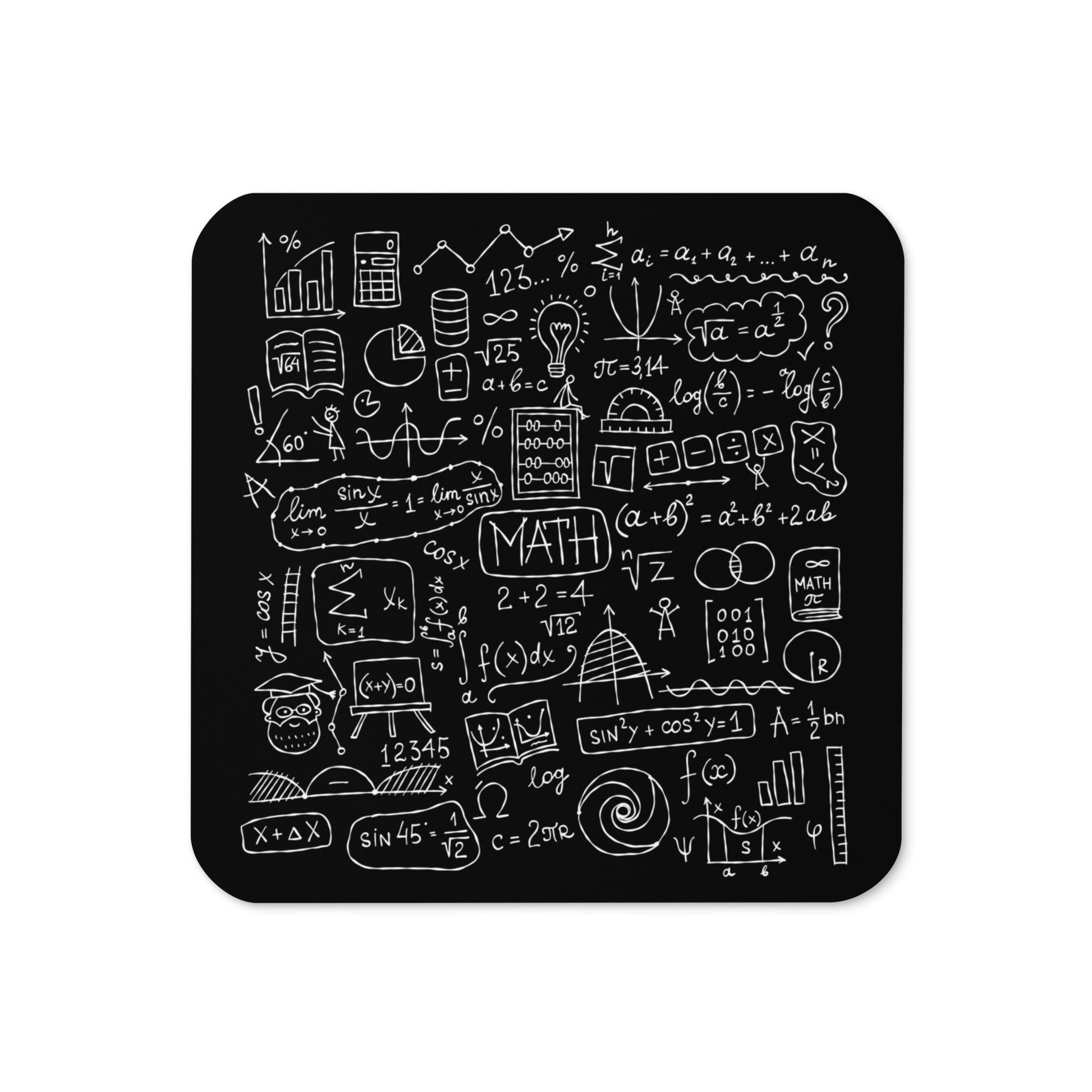 Stylish black Cork-Back Coaster with Math Print kudrylab