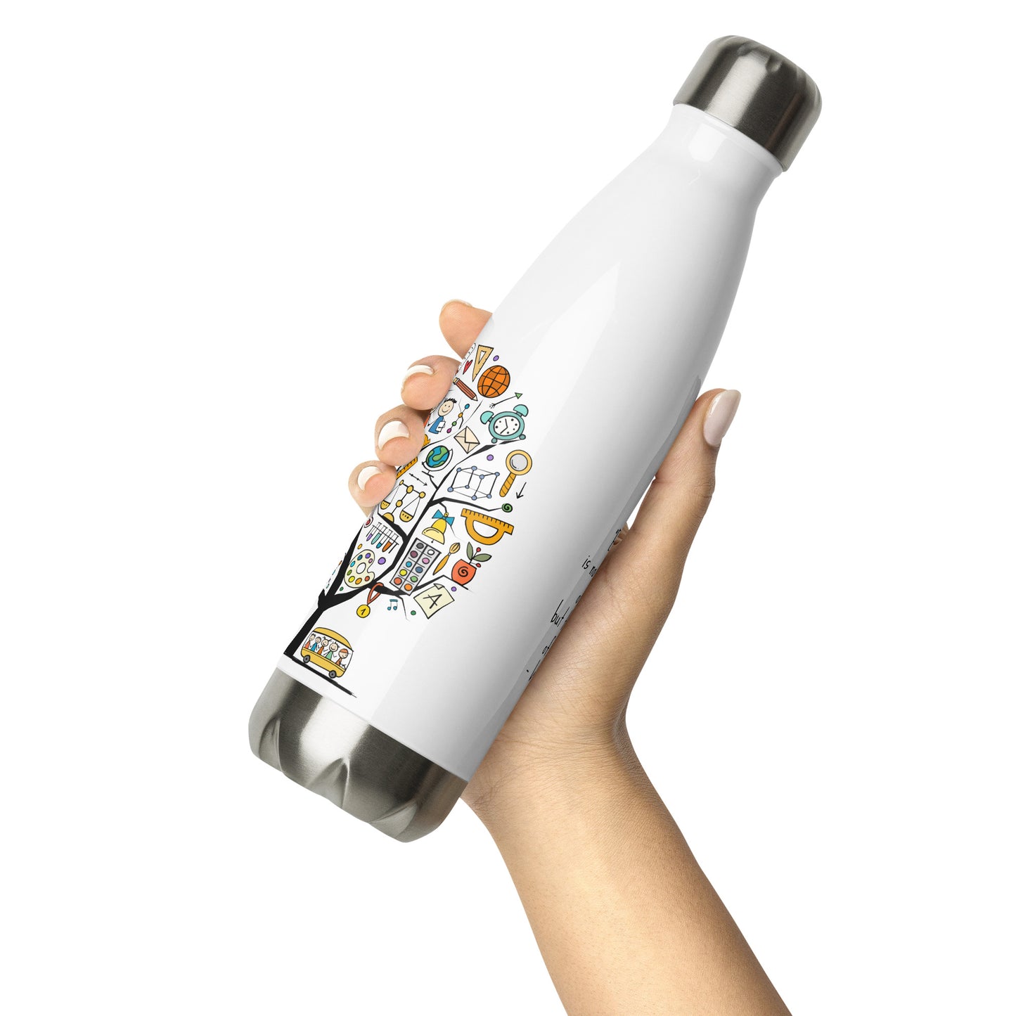 Personalized Stainless Steel Water Bottle with Funny School Tree Print kudrylab