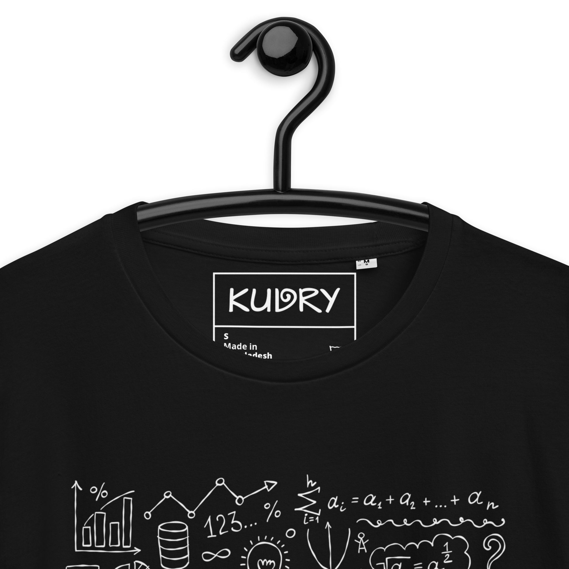 Hand-Drawn Math formulas and symbols. Unisex T-Shirt for Math Enthusiasts, organic cotton. Kudry. Close up