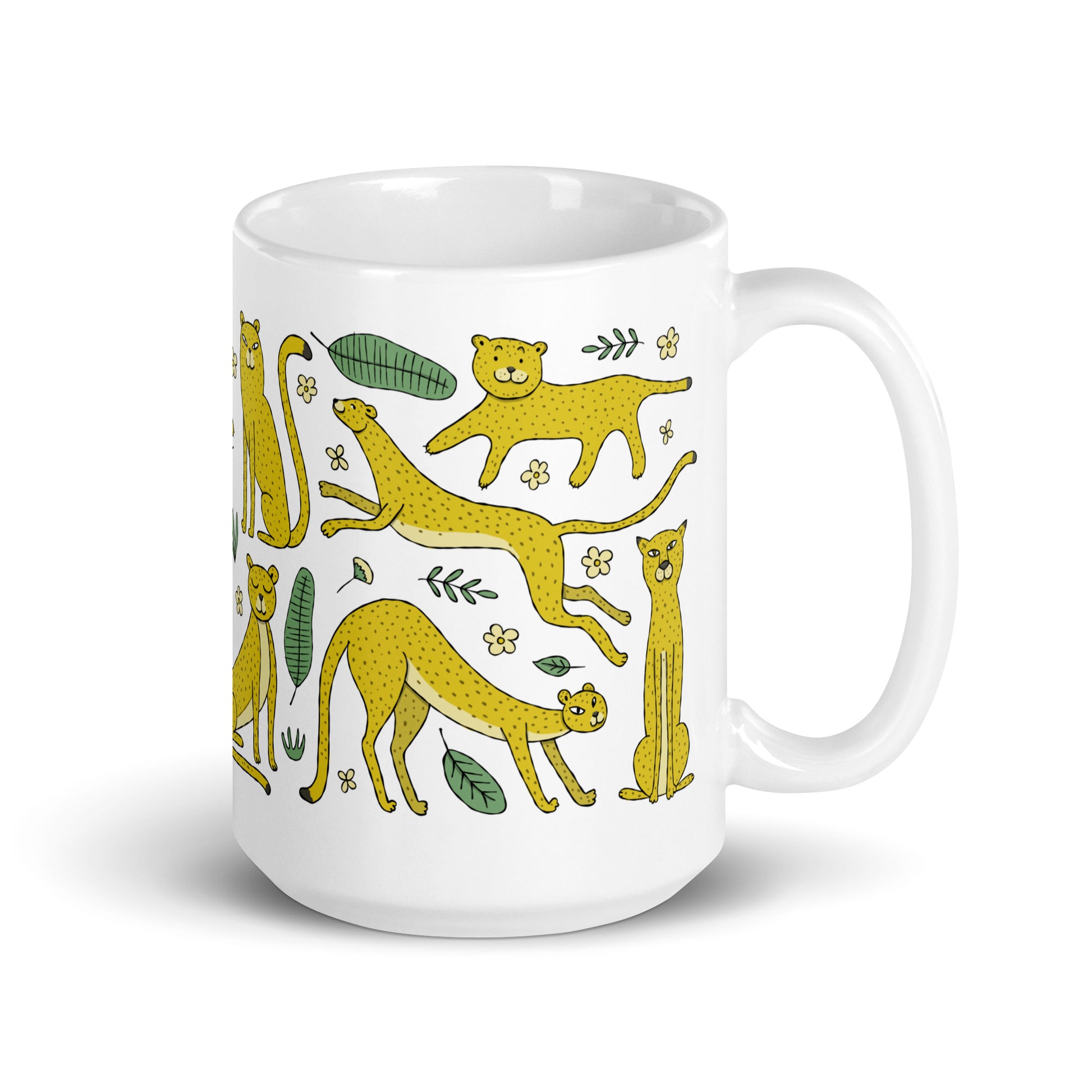 White glossy mug Leopards family Zoology kudrylab